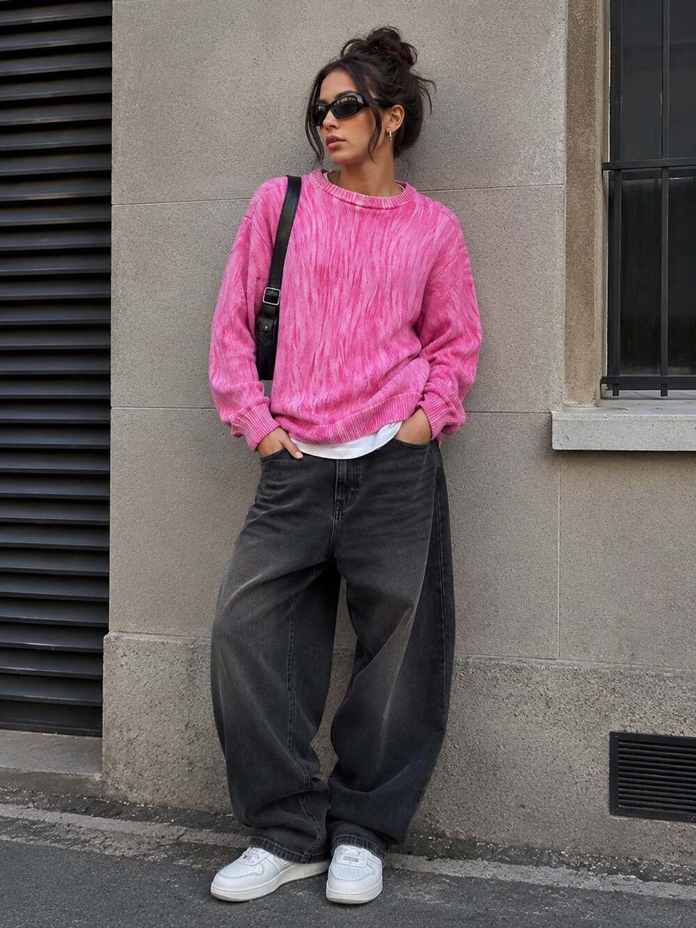 Stüssy Fur Print Sweater Pink Space Dye Oversized Streetwear Knit Small